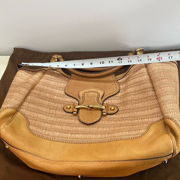 GUCCI Pelham Raffia Tote Authentic Straw Leather Bag - Picture 4 of 7